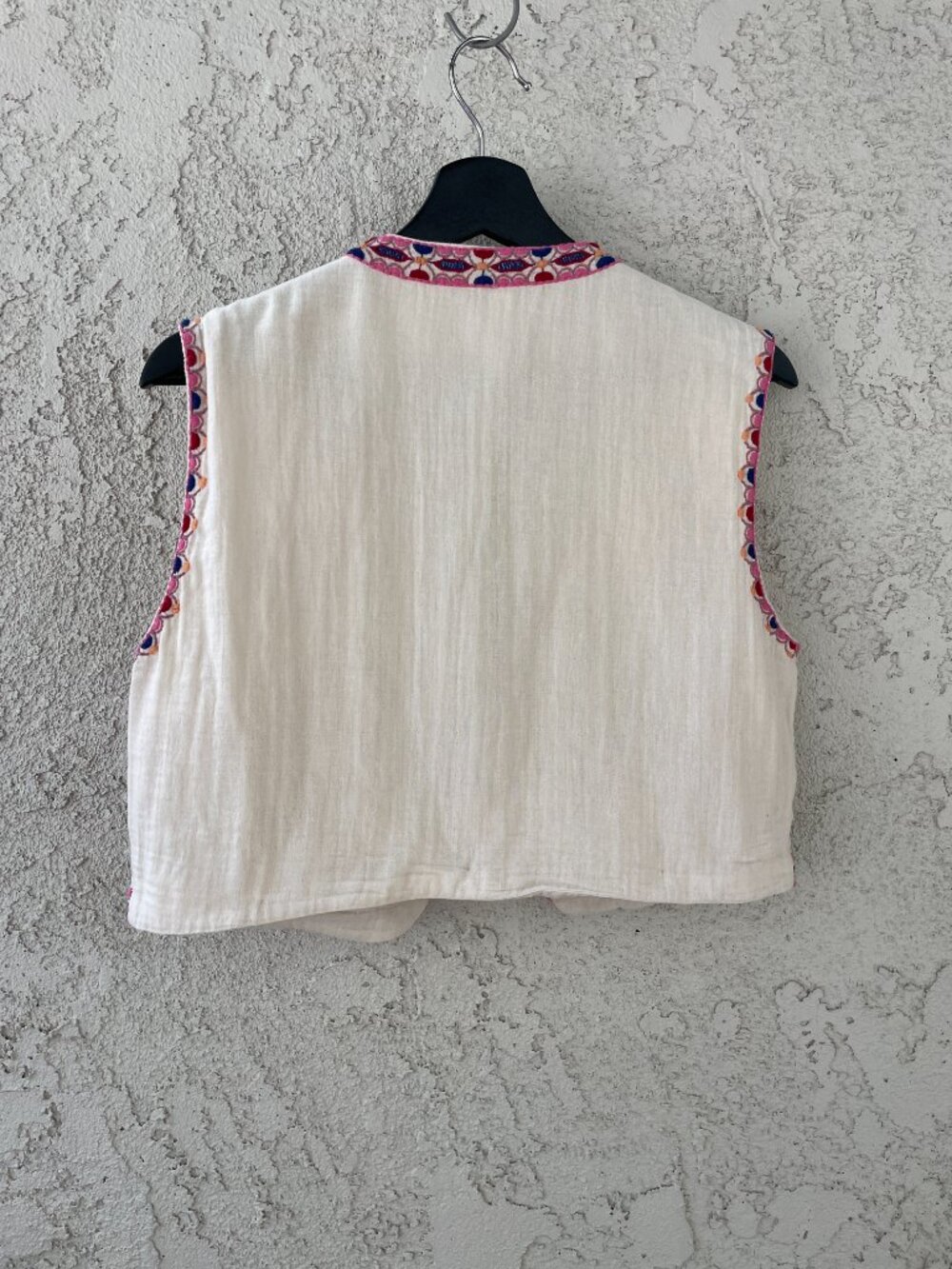 Zara Floral Embroidered Vest White Cotton Boho Festival Waistcoat Size Small - Picture 2 of 10
